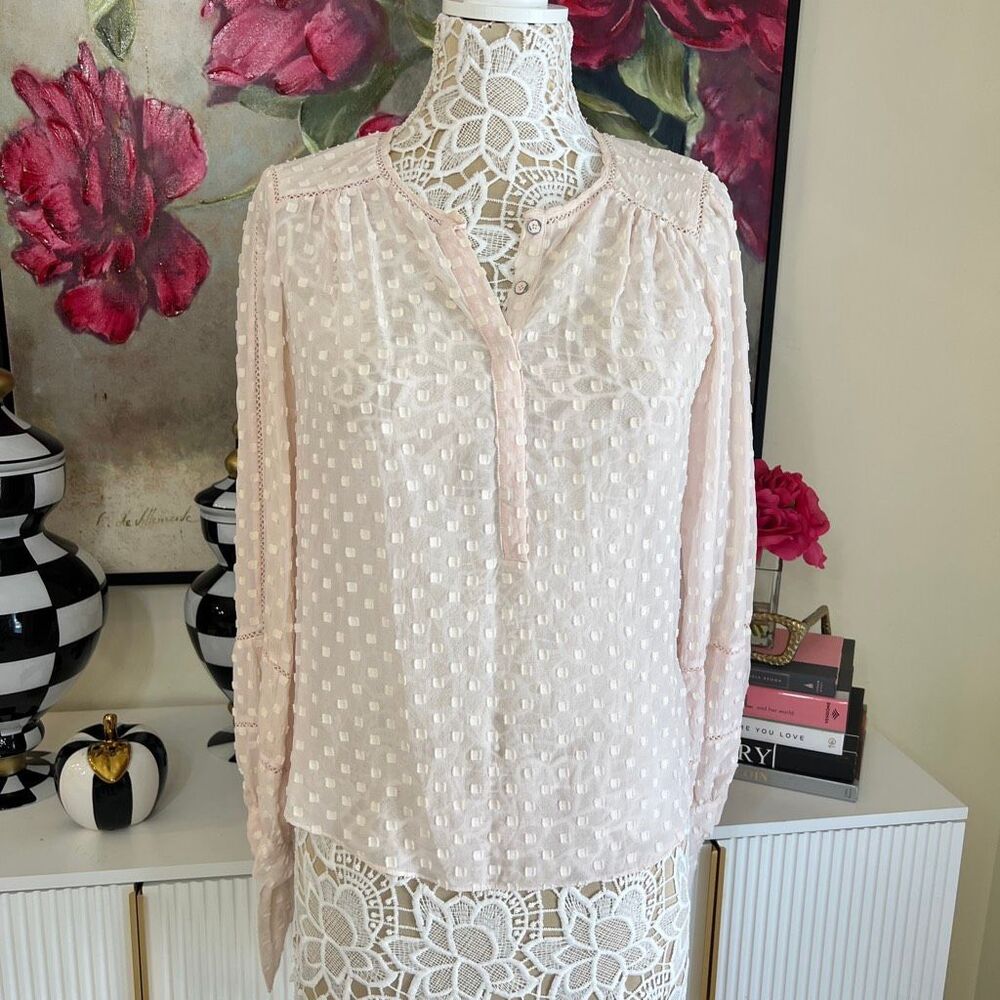 Rebecca Taylor Women's Silk Blend Textured Clip Dot Blouse Pale Pink Size 2
